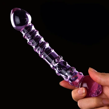New Double Ended Crystal Purple Pyrex Glass Dildo, Artificial Penis Granule and Spiral G Spot Simulator Adult Sex Toys for Woman 4