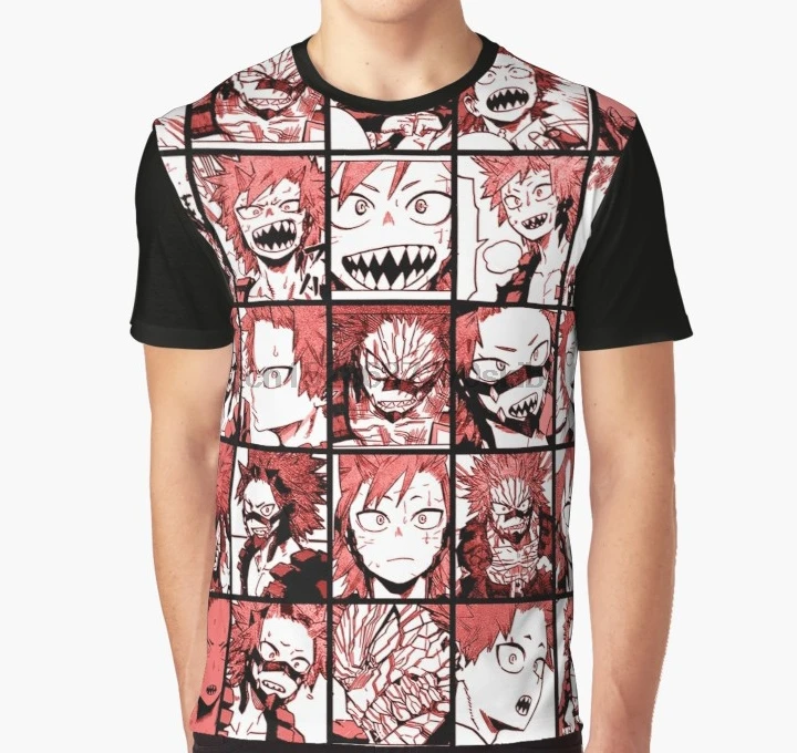Футболка с объемным принтом BNHA Kirishima collage, футболка с большим графическим принтом
