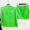 HIGH STREET Newest Fashion 2024 Designer Runway Suit Set Women's Double Breasted Straght Satin Blazer Mini Skirt Set 3