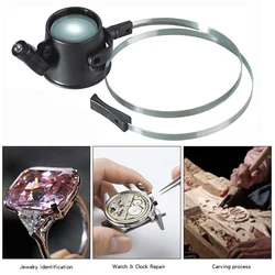 15X Loupe Lens Headband Magnifying Glass Jeweler Watch Repair Magnifier with LED Eye Loupe with Leather Sheath Jewelry Reading