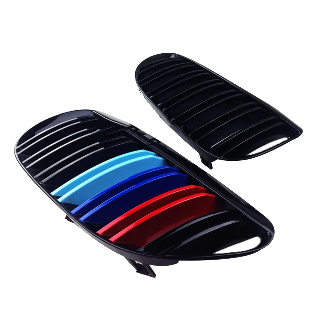

1 Pair Front Bumper Grille Gloss Shiny Black ABS Chrome Inserts Mesh Grille Trim Cover for BMW E63 2004-2009