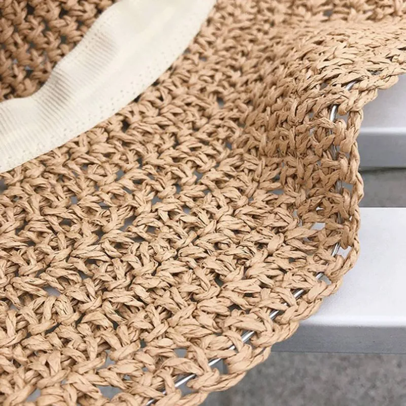 Raffia бант шляпа от солнца широкие свисающие поля летние шляпы для женщин Пляжная Панама соломенный котелок, Панама шляпа Femme Солнцезащитная шляпа