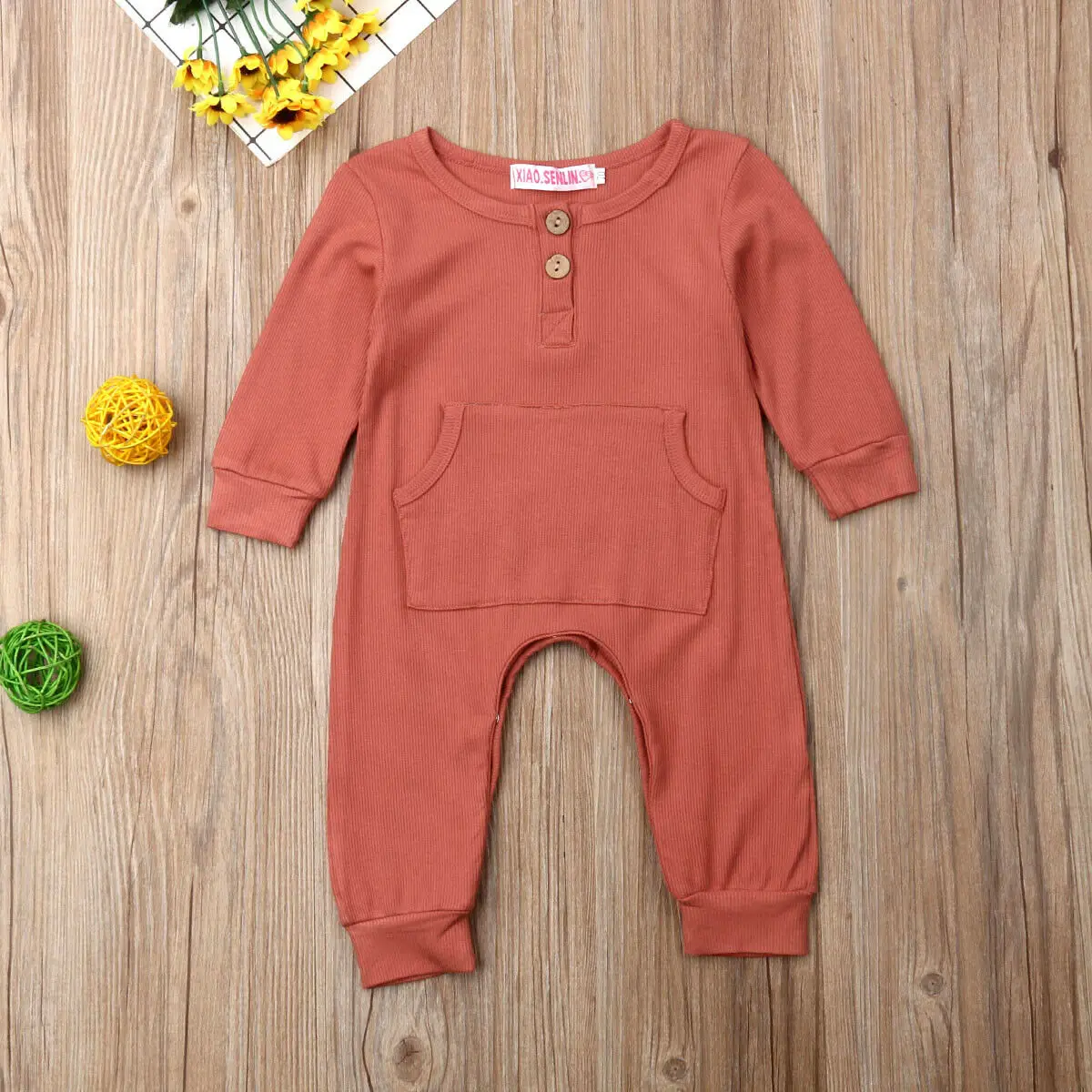Одежда для малышей на весну и осень одежда для новорожденных мальчиков и девочек комбинезон с длинными рукавами и большим карманом однотонный комплект в рубчик