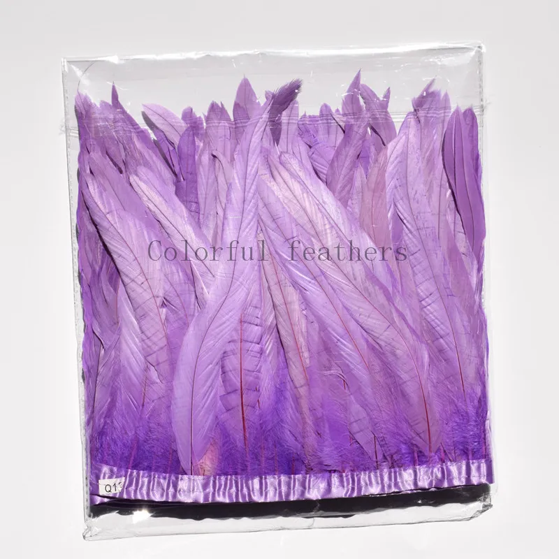 light purple 1 Yard Rooster Feather Trims 30-35cm Coque Feather Strung Chicken Feather Trimming Dress/Skirt /Costume Carnival Decoration - Цвет: light purple
