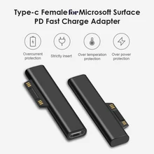 Tipo c fêmea pd carregamento rápido conversor de plugue para superfície pro 3 4 5 6 go conector para usb c adaptador fêmea para livro de superfície