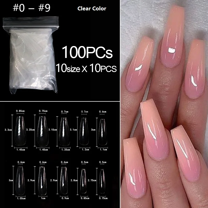 100pcs-GCClear 100 шт./кор. гроб ногтей длинные балерина накладные прозрачный/нейтральный/белый ногти Нейл Арта, полное покрытие балетки акриловые накладные ногти - Цвет: 100pcs-GCClear