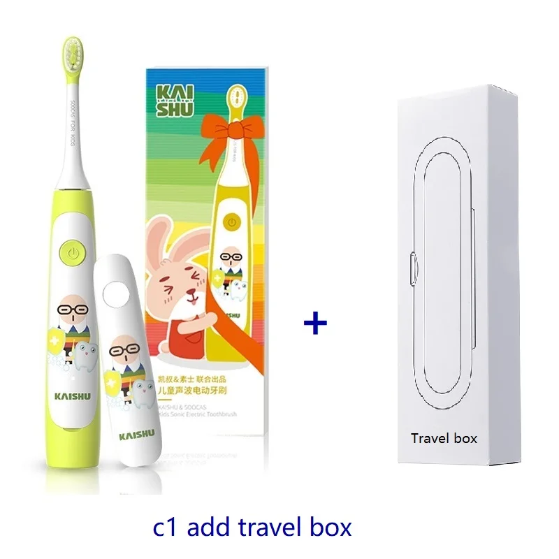 yellow C1 add box SOOCAS C1 Детская электрическая зубная щетка Xiaomi Mijia ультразвуковая щетка Зубная щетка Детская автоматическая зубная щетка USB Беспроводная зарядка - Цвет: yellow C1 add box