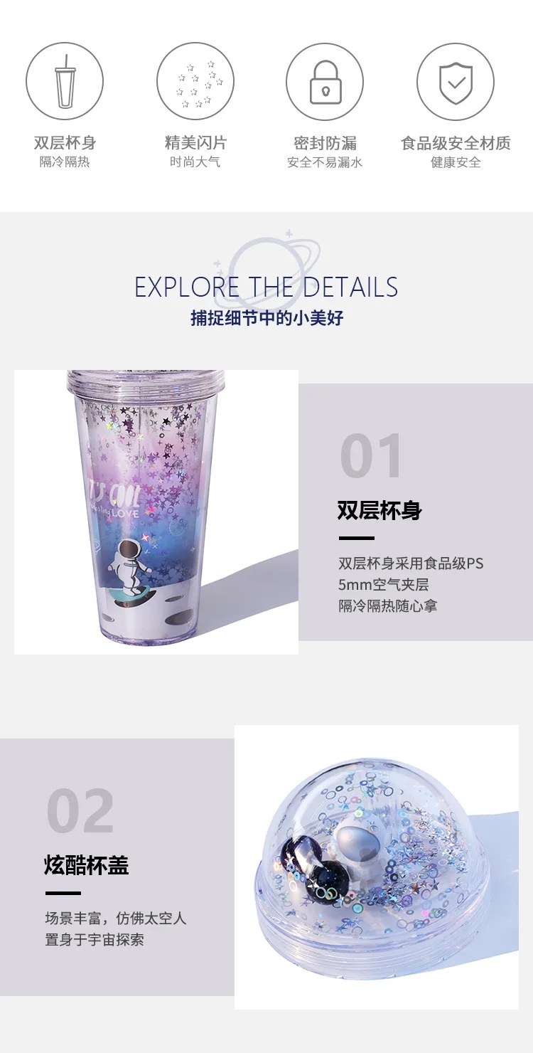 Straw Cup Creative Gift Astronaut Plastic Cup Children Cute Colorful Water Cup Coffee Milk Cup Roaming Space Style 18 Undefined