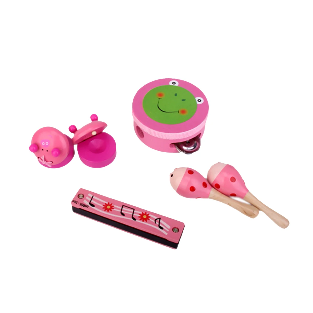 Набор 6 шт. мультяшная деревянная детская музыкальная игрушка Кастанет Маракас бубен губная гармоника