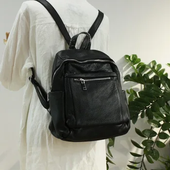 

Brand Genuine Leather Women Backpack Large Capacity Daily Holiday Travel Bag Fashion Black KnapsackSoft Leather Girls Schoolbag