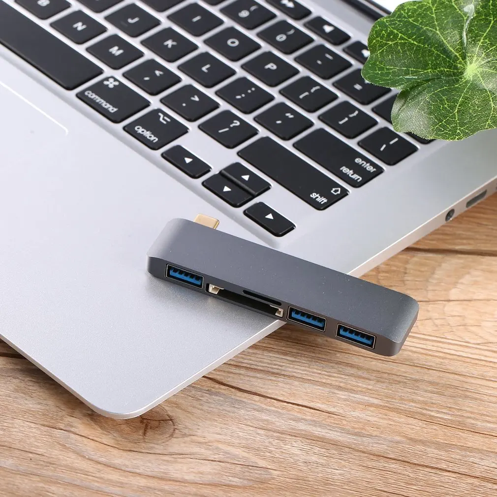 Портативный алюминиевый type-C концентратор адаптер для MacBook 5 Гбит/с безопасный цифровой/TF кард-ридер и 3 порта USB 3,0