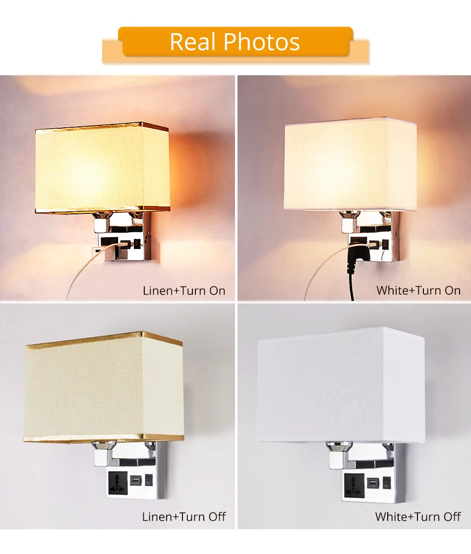 Socket USB E27 LED Bulb Wall Lamp Stair Bathroom Sconce Wall Lights with Switch Applique Nordic Bedside Lamps Bedroom Lighting (9)