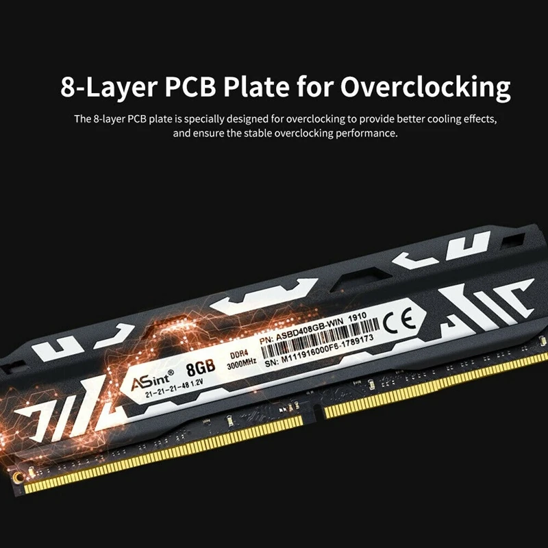 ASint DDR4 3000 МГц 8 Гб высокопроизводительная ПК ОЗУ 8-слойная печатная плата XMP2.0 с высокой теплопроводностью теплоотвод настольная память