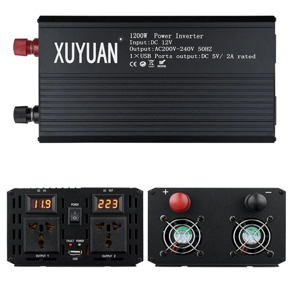 XUYUAN бытовой инвертирующий усилитель 12 V-220 V 1200W Напряжение трансформатор Цифровой инвертор с чистым синусом Мощность инвертор Кондиционер