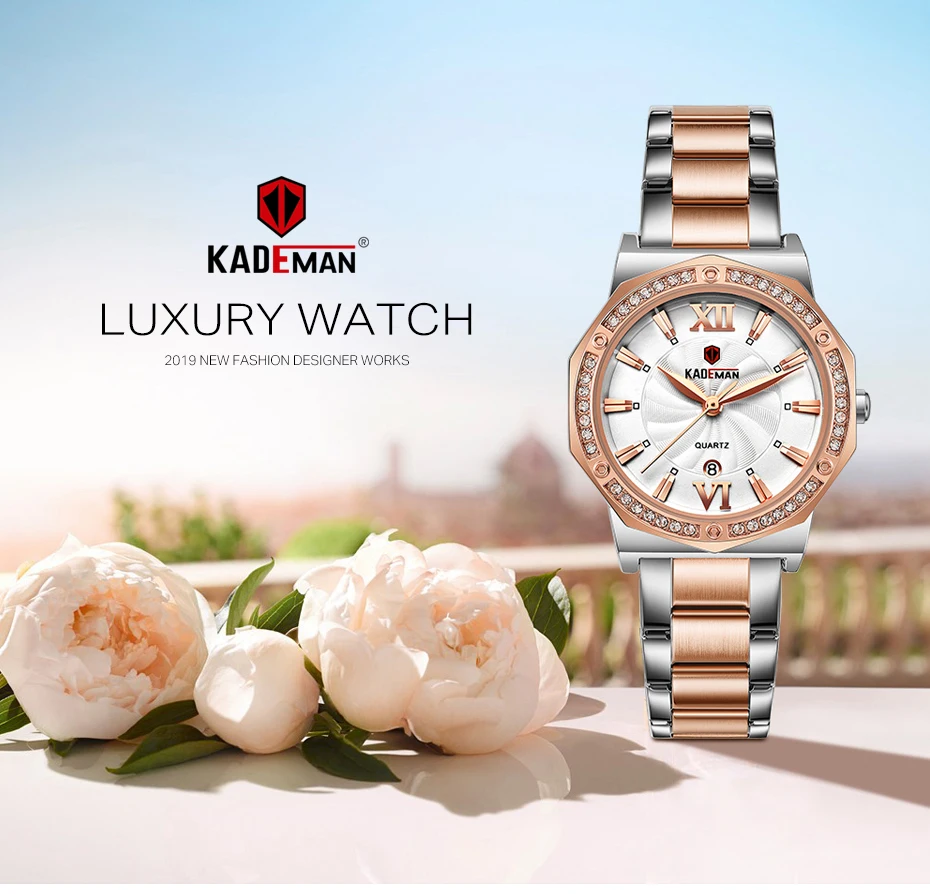 Бренд KADEMAN, роскошные женские часы, каландр, модное платье, женские кварцевые наручные часы с кристаллами и браслетом, водонепроницаемые полностью стальные 829