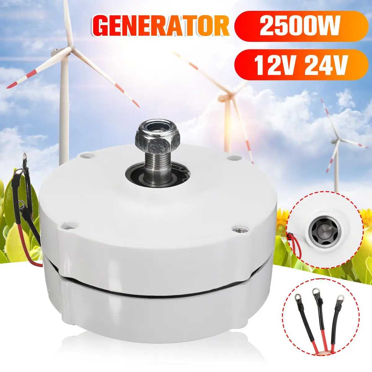 Comprar Generador de viento duradero Motor 2500W 12V 24V alta eficiencia para bricolaje turbinas de viento controlador de hoja corriente de 3 fases PMSG