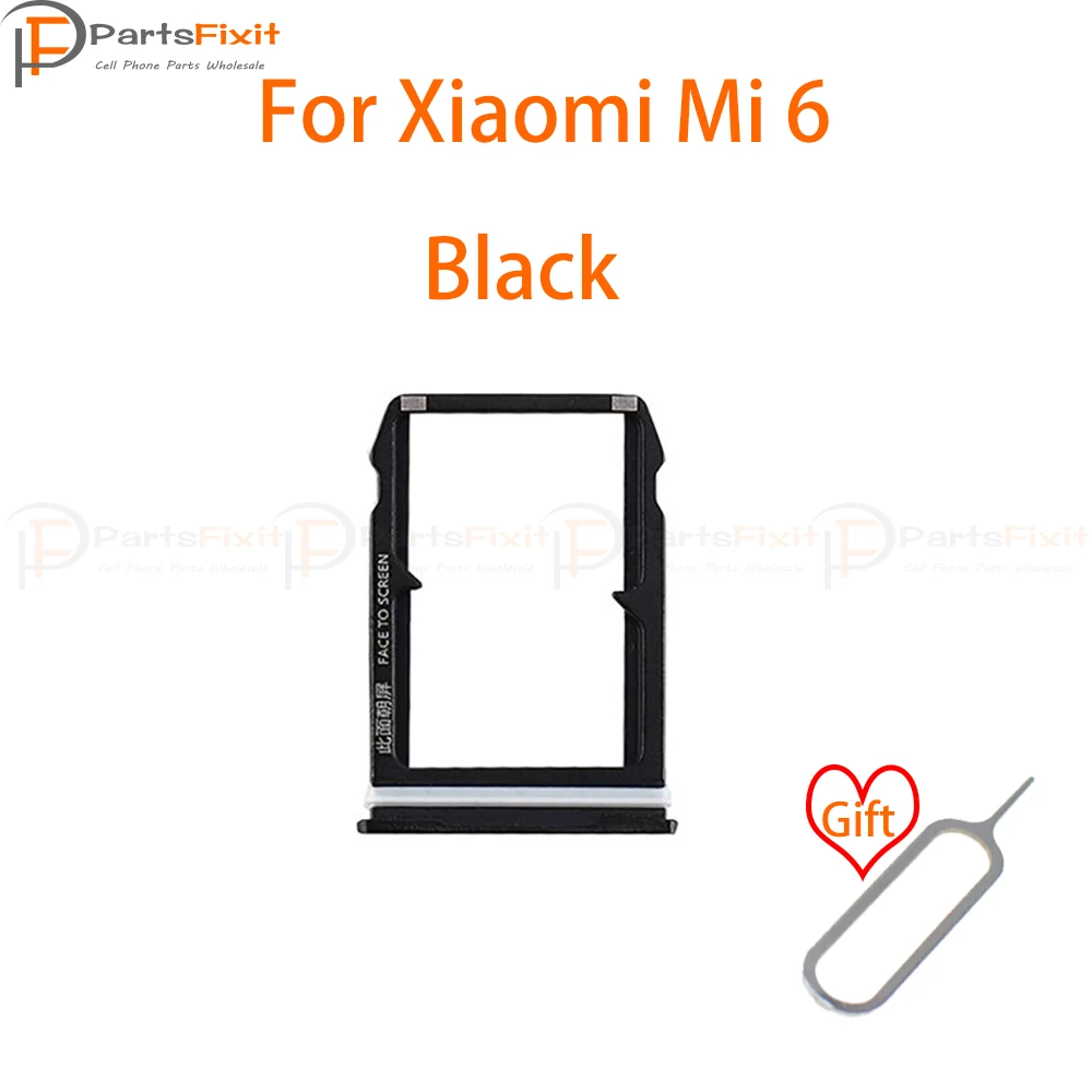 Black Лоток для sim-карт для Mi6, слот для sim-карты, держатель для карт, слот для карт, адаптер для Mi 6, запасные части с бесплатной выемкой - Цвет: Black