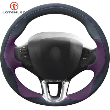 

LQTENLEO Black Suede Purple Black Leather DIY Hand-stitched Car Steering Wheel Cover For Peugeot 208 Peugeot 2008 Peugeot 308S