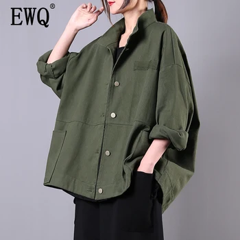

[EWQ] 2020 Spring Autumn New Arrivals Stand Collar Full Sleeve Single Breasted Women Casual Loose All Match Coat AY61106M