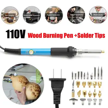 

New 28Pcs Electric Soldering Iron Tools Set 110V 60W Wood Burning Pyrography Engrave Solder Tool Kit Brass With Tips US Plug