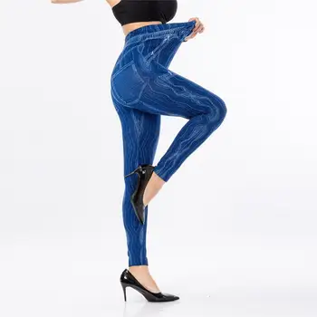 

2020 Women's джинсы Casual Imitation Cowboy Leggings High Elasticity Slim Cropped Pantsджинсы женские