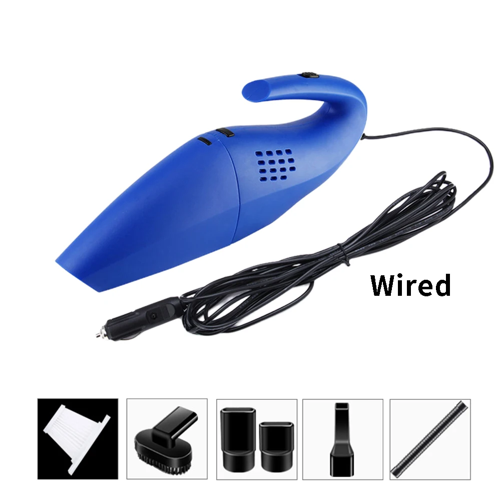 Blue Wired Перезаряжаемый, высокая мощность, влажный, сухой, портативный, для шерсти домашних животных, всасывающий, автомобильный пылесос, для интерьера, сильный, для дома, офиса, для сбора пыли, низкий уровень шума - Цвет: Blue Wired