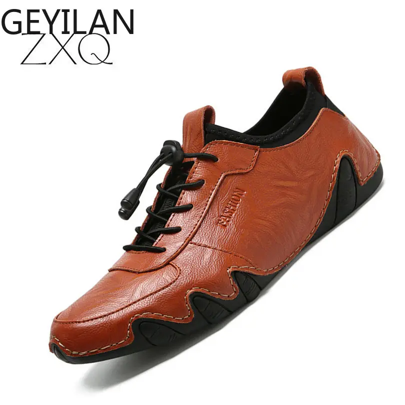 

Popular Daily Genuine Leather Men Casual Shoes Handmade Mens Moccasins Shoes Lace Up Nature Leather Men's Flats Shoes