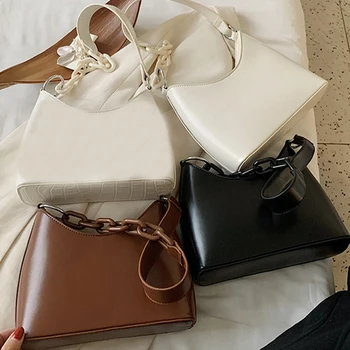 

Women bag PU Leather Women's Chain Shoulder Bag Fashion Luxury Retro Acrylic