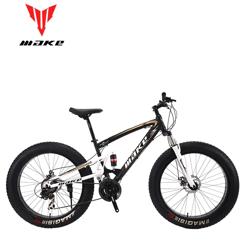 MAKE горный жир велосипед стальная рама полный чулок 24 скорости Shimano дисковый тормоз 2" x4.0 колеса - Цвет: black gold