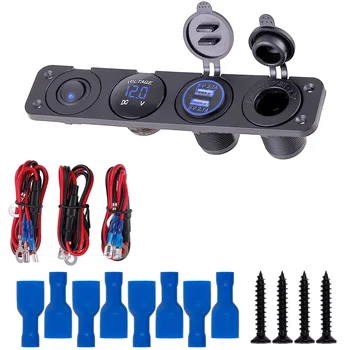 

ON-OFF Toggle Switch Panel 4.2A LED Dual USB Socket Charger for Car Boat Marine with 4 Hole Panel
