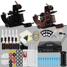 Полный комплект татуировки, набор станков для татуировки, 10 цветов, чернила, ЖК-дисплей, источник питания, тату, профессиональная татуировка, Перманентный боди-арт, набор инструментов