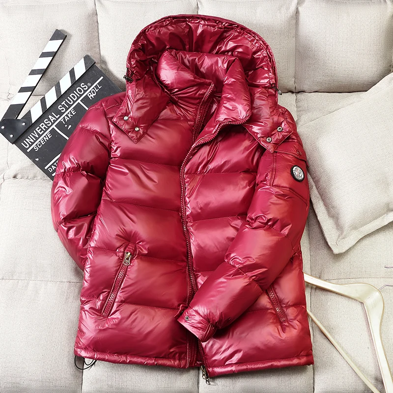 

Winter 90% white duck down men's shiny down jacket men's short new couple models hooded down jacket women men Winter Down Parka