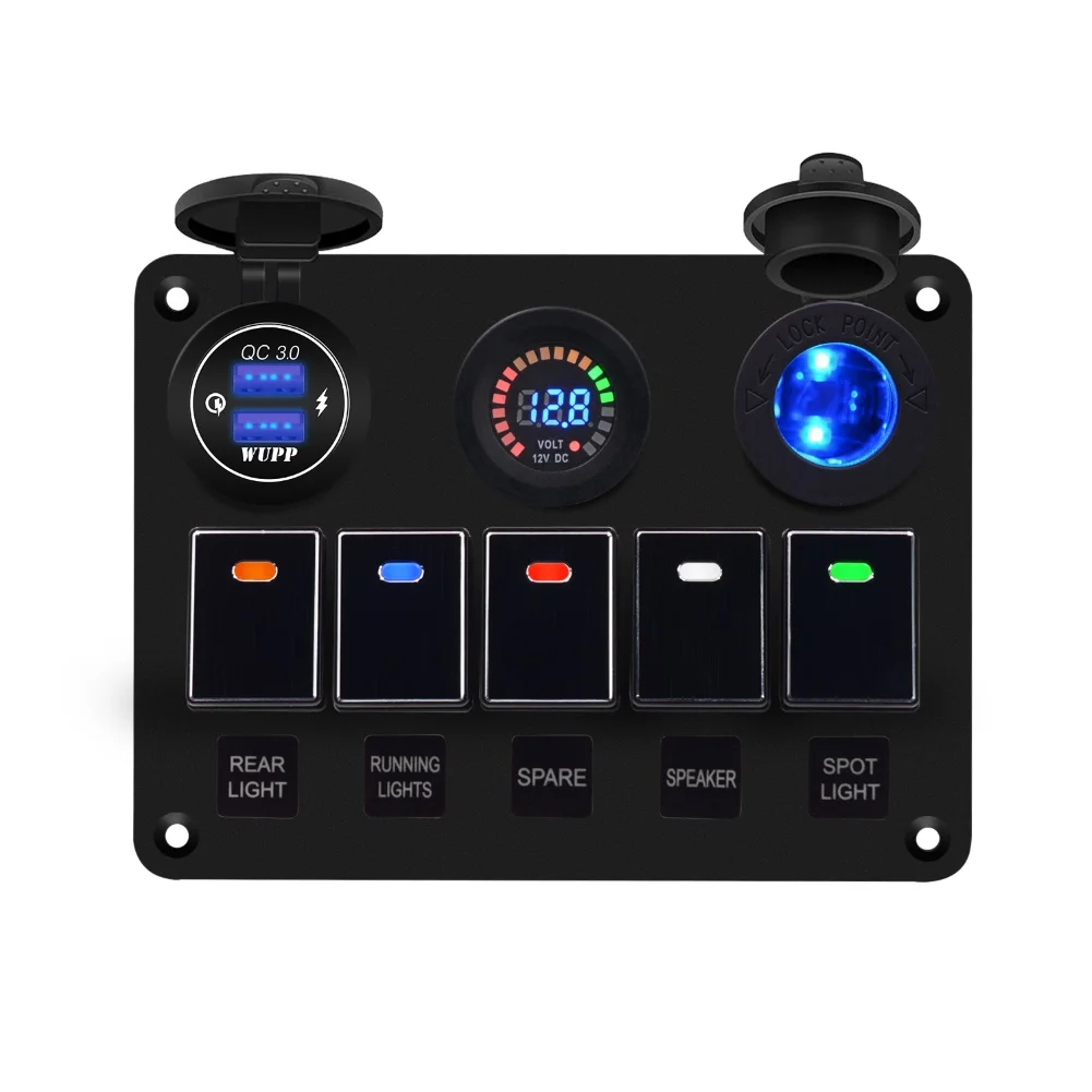 5 Gang морской катер автомобиля цифровой вольтметр QC3.0 Dual USB светодиодный кулисный переключатель Панель