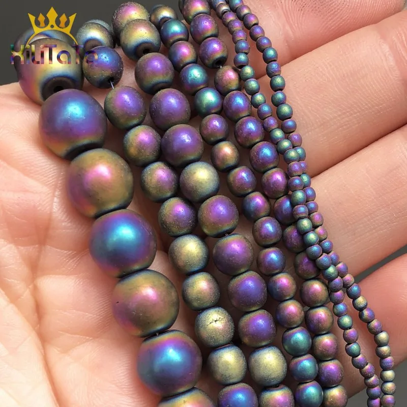 Dull Polish Matte Natural Hematite Stone Beads Multicolor Round Loose For Jewelry Making DIY Charm Bracelet Necklace 15'' |