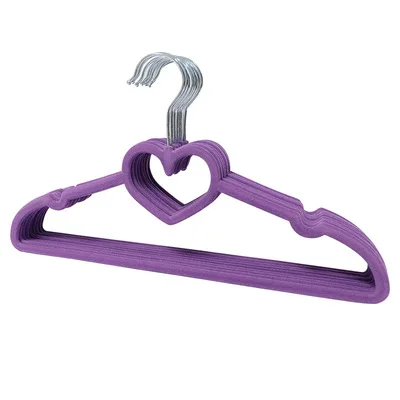 42cm 20 pcs/lot Anti-skid Velvet Hanger for Women's Garment Heart Type Flocking Clothes Hangers Wardrobe Space Saving - Цвет: Light Purple