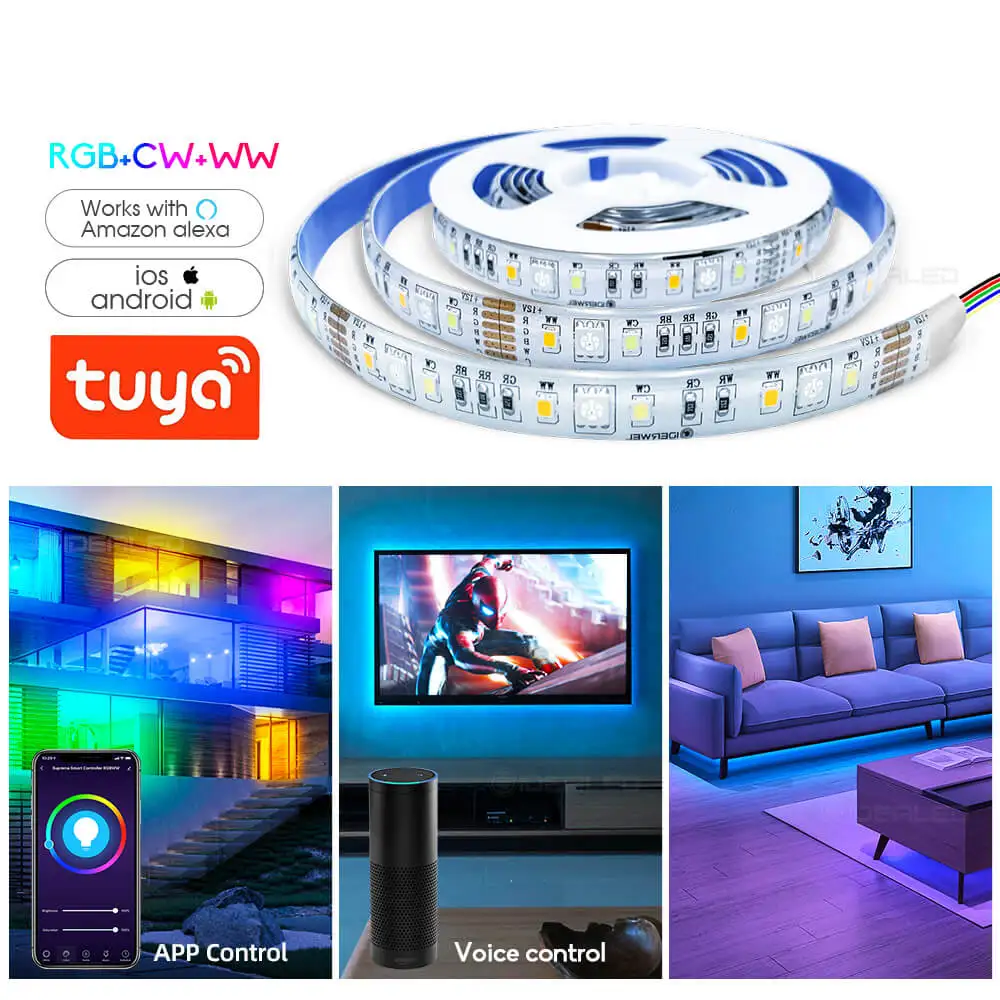 Умная Светодиодная лента для подсветки RGBWW гибкая лампа с Wi-Fi RGB + WW CW 12 В RGBCCT 6