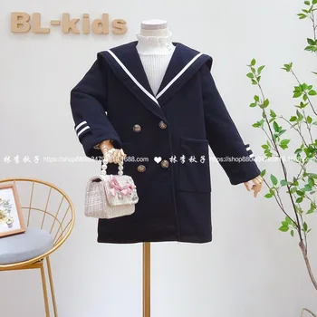 

Mid-length navy collar woolen coat autumn and winter 2020 new Korean girl gentle long-sleeved woolen coat