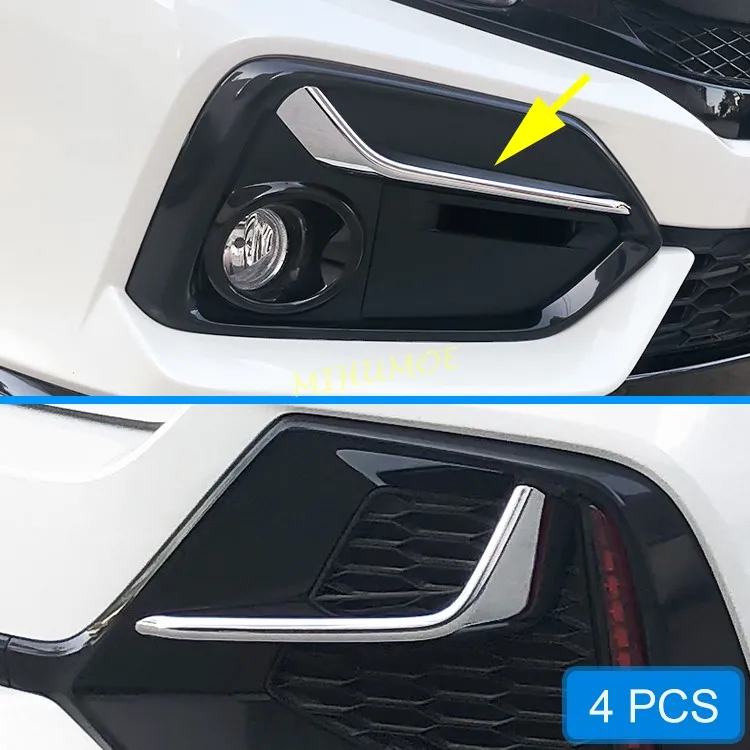 Front + Rear Chrome Fog Light Trims Strips Accessories For Honda Civic Hatchback 2020 2021