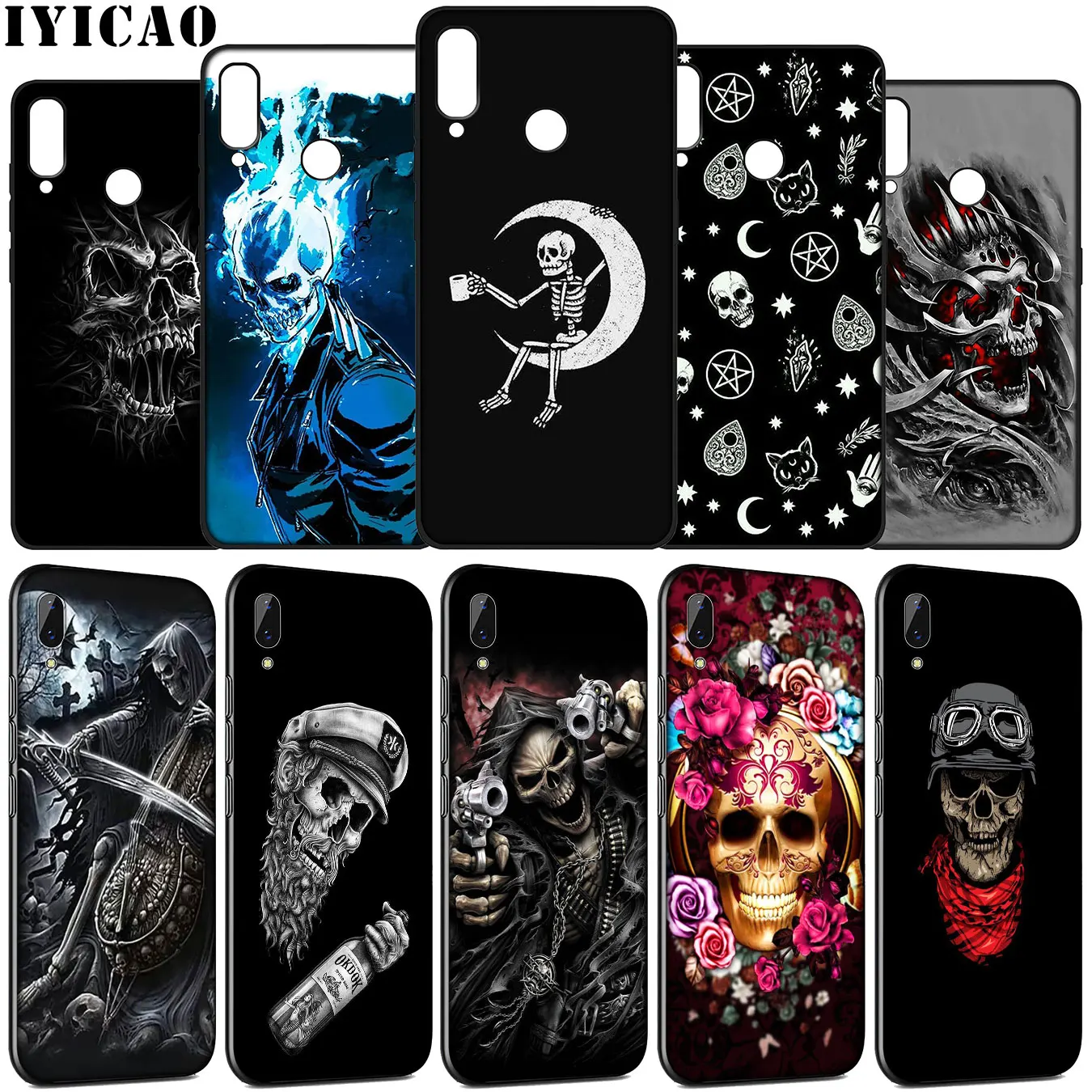 Мягкий чехол Grim Reaper Skull Skeleton для Huawei Y9 Y7 Y6 Prime 2019 2018 Honor view 20 8C 8X 8 9 9X 10 Lite 7C 7X 7A Pro |