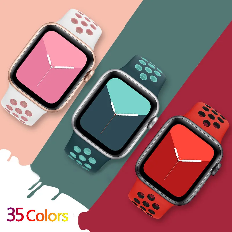 

Silicone Band for Apple Watch Series 5 4 3 2 1 Strap Rainbow Rubber Correa iwatch 40mm 44mm Sports Wristband 42mm 38mm Men Women