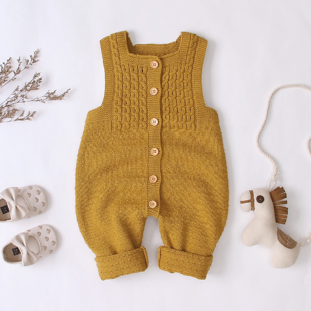 Милый детский однотонный Вязаный комбинезон - Цвет: Yellow