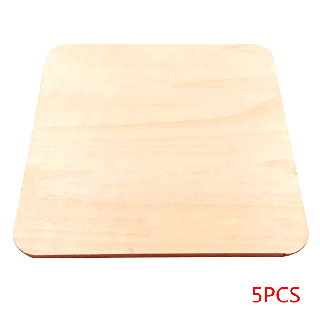 5pcs Round Corner Square Unpainted Wood Pieces DIY Engraving Carving Model Painting Wood Board