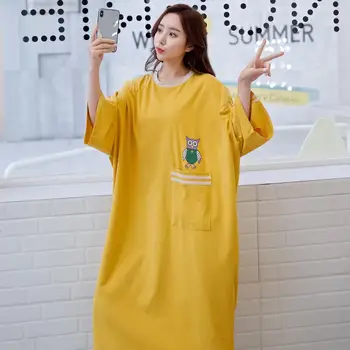 

2020 Animal Women'S Short-Sleeved Nightdress 100% Cotton Women'S Summer Loose Korean Cute Spring Summer Pyjamas Sleepwear