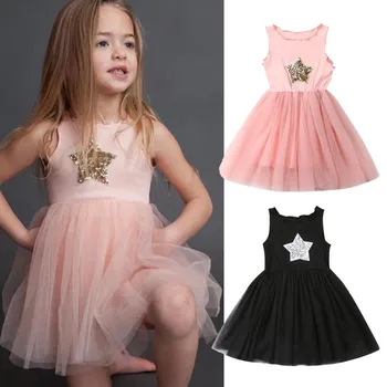 

Fashion Kids Baby Girls Sequins Star Summer Dress Sleeveless Patchwork Tutu Tulle Princess Dress Child Girl Vest Sundress 6M-5Y