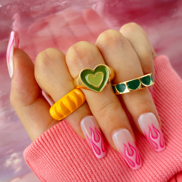 Heart Y2K Ring Set Open Cooper Rings For Women Candy Color Hand-painted Knuckle Rings Jewelry