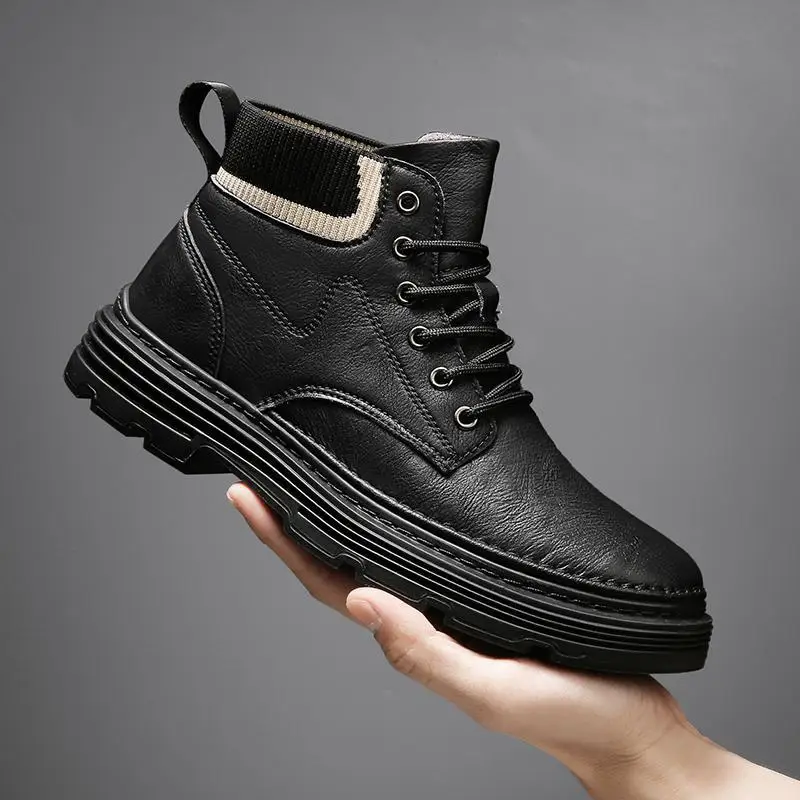 

2022 Men Martin Boots Winter Fashion Men Leather Shoes Casual Shoes Men's Boots Size 39-44 Keep Warm Men Flat Walking Shoes