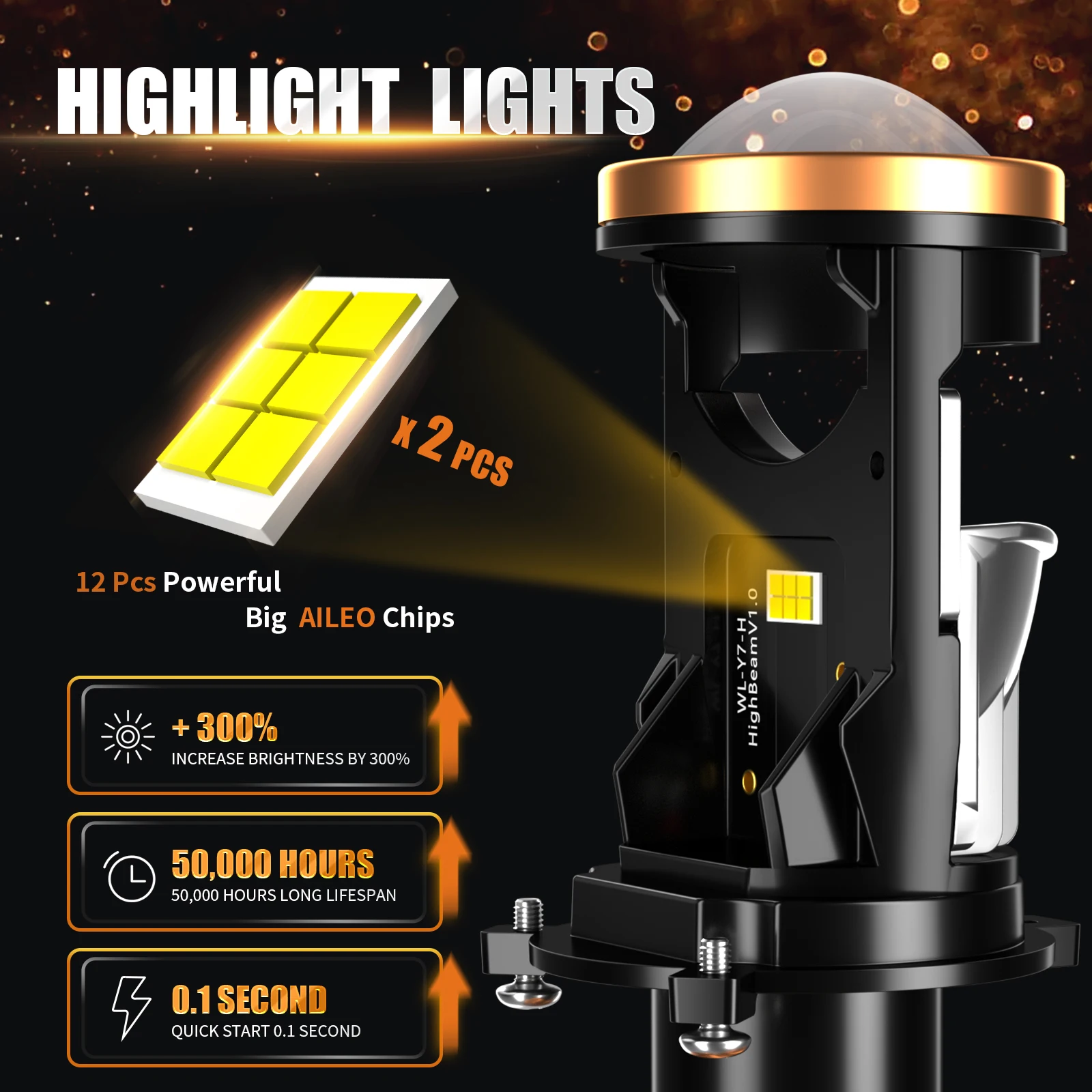 AILEO H4 LED Headlight Bulbs Canbus Lens Mini Projector Lenses Auto Car Lamp Fog Lights 9003/HB2 Hi/Lo Beam 30000LM 6500K