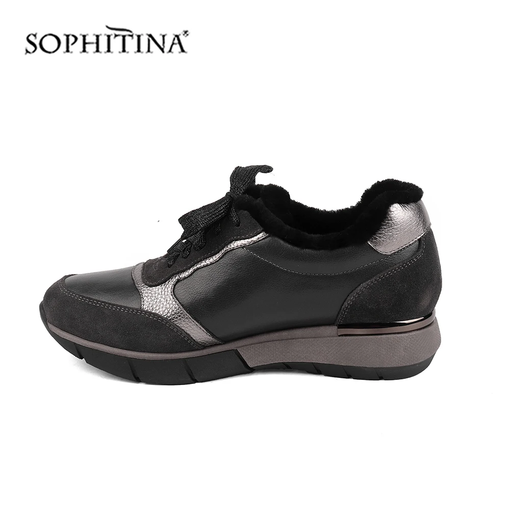 SOPHITINA/новые зимние женские туфли на плоской подошве; удобные высококачественные теплые модные женские кроссовки из коровьей замши; модные туфли на плоской подошве с кружевом; SC454