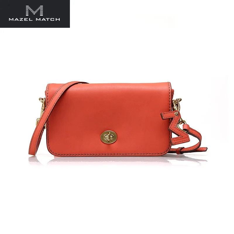 

Chic Designer Genuine Leather Lady Summer Orange Purse Women's Small Flap Bag Authentic Cow Skin Female Crossbody Shoulder Bag