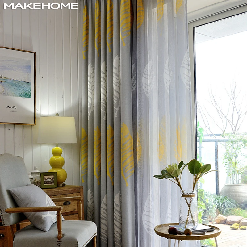 Полузатемняющие шторы MAKEHOME в американском стиле с листьями для спальни гостиной